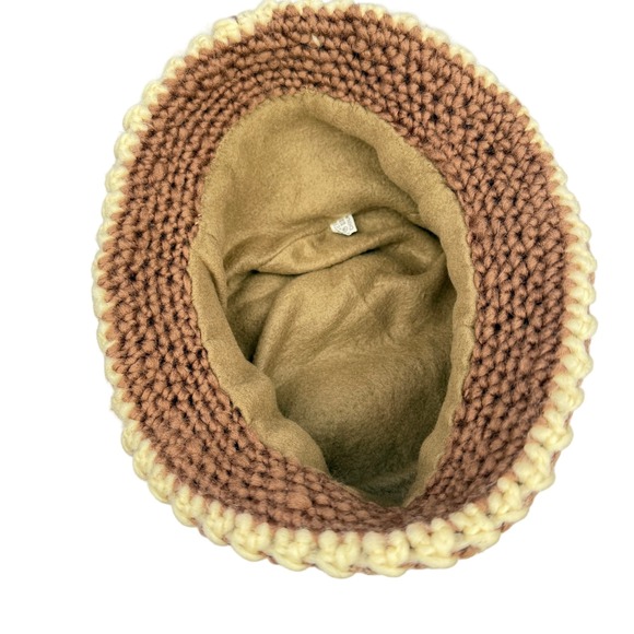 Handmade Crochet Beaded Brim Hat Faux Fur Pom Chunky Yarn Lined Boho Retro - Picture 6 of 6